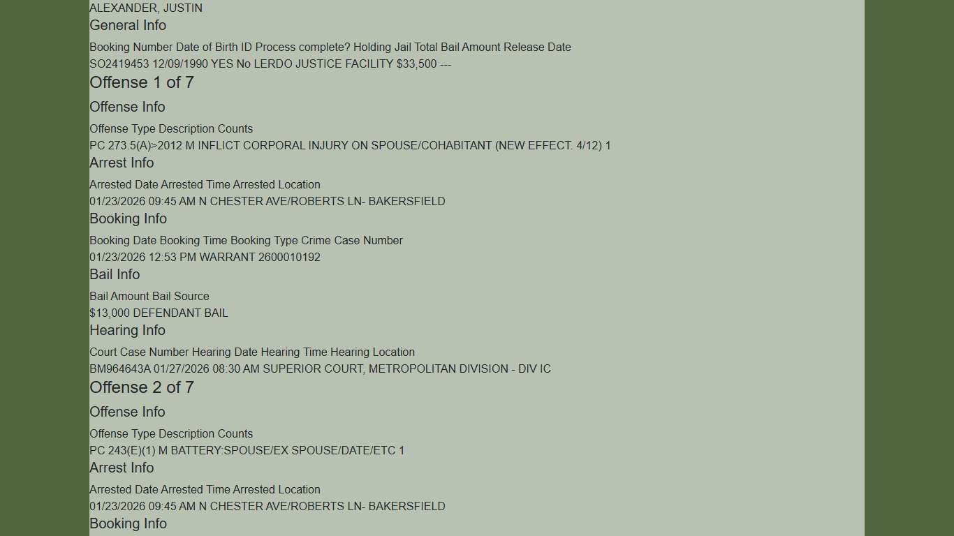 Inmate Information Printable KCSO